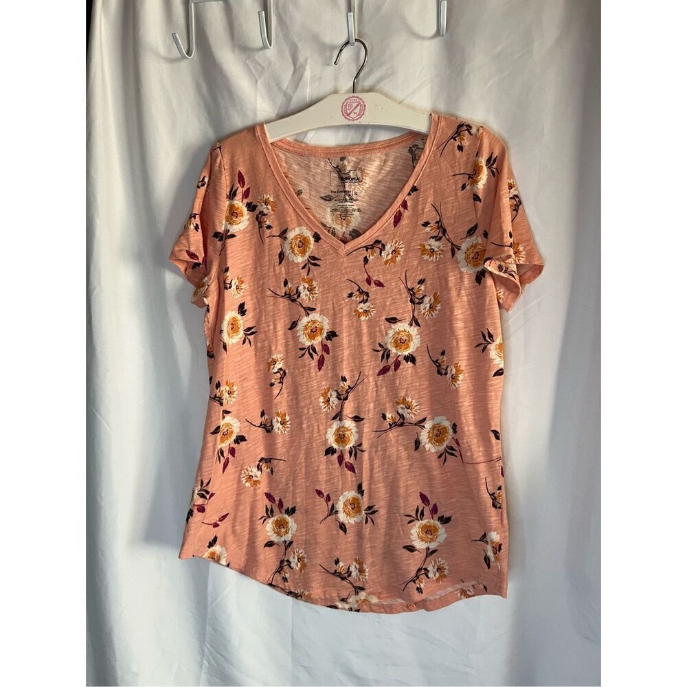 Sonoma The Everyday Tee Orange Floral Shirt Woman’s Size Small